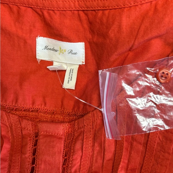 NWOT ANTHROPOLOGIE Meadow Rue Womens Fluted 3/4 Sleeve Pleated Cotton Button Top - Picture 8 of 8